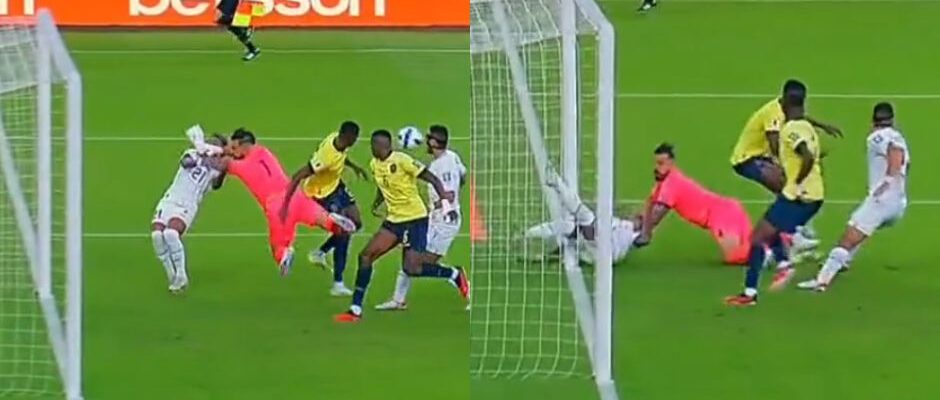 En el final del partido frente a Ecuador, el árbitro Wilton Sampaio no sancionó como penal una jugada polémica en favor de Uruguay.