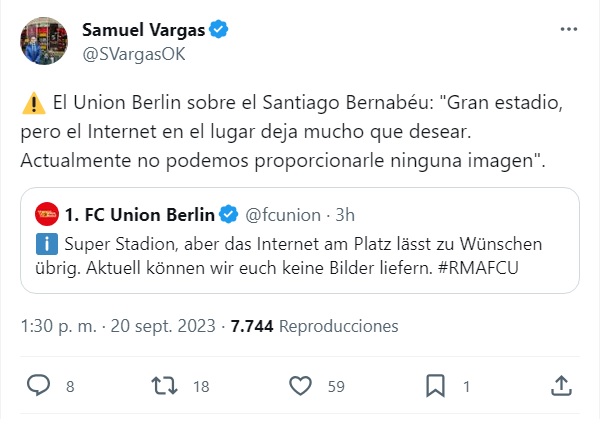 Union Berlín se quejó por la pésima señal de Internet que hay dentro del Santiago Bernabéu.