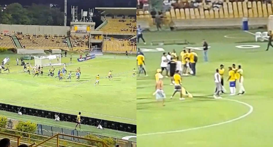 Hinchas del Real Cartagena ingresaron al campo y encararon a los jugadores.